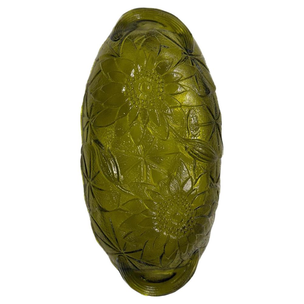Vintage 1960s Indiana Glass Lily Pon Avocado Green Relish Dish Handles Flowers - Picture 3 of 3